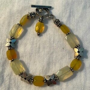 Beautiful Faceted Lemon and Pineapple Quartz with Thai and Bali Silver Bracelet